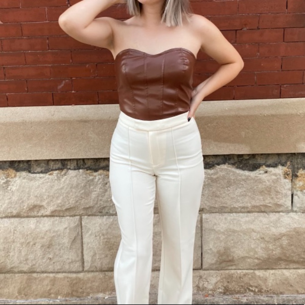 Brown faux leather corset top